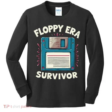Floppy Disk Retro Tech Nostalgia Old School Computing Humor Kids Long Sleeve Shirt