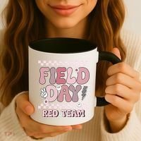 Field Day Red Team Groovy Smile Face Checkered Students Coffee Mug thumb 3