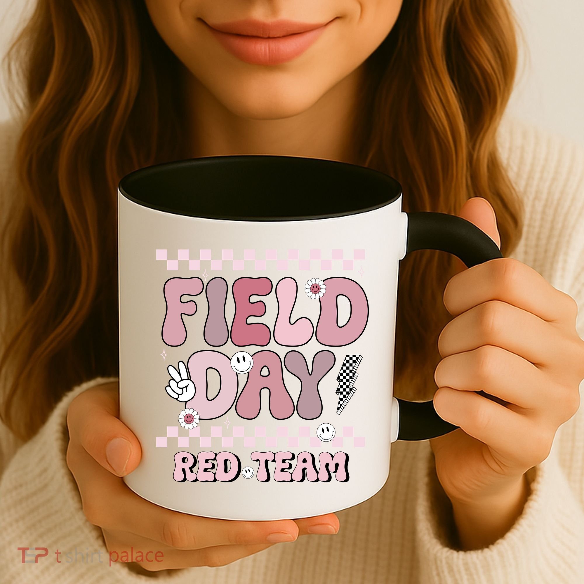 Field Day Red Team Groovy Smile Face Checkered Students Coffee Mug