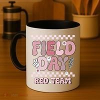 Field Day Red Team Groovy Smile Face Checkered Students Coffee Mug thumb 4