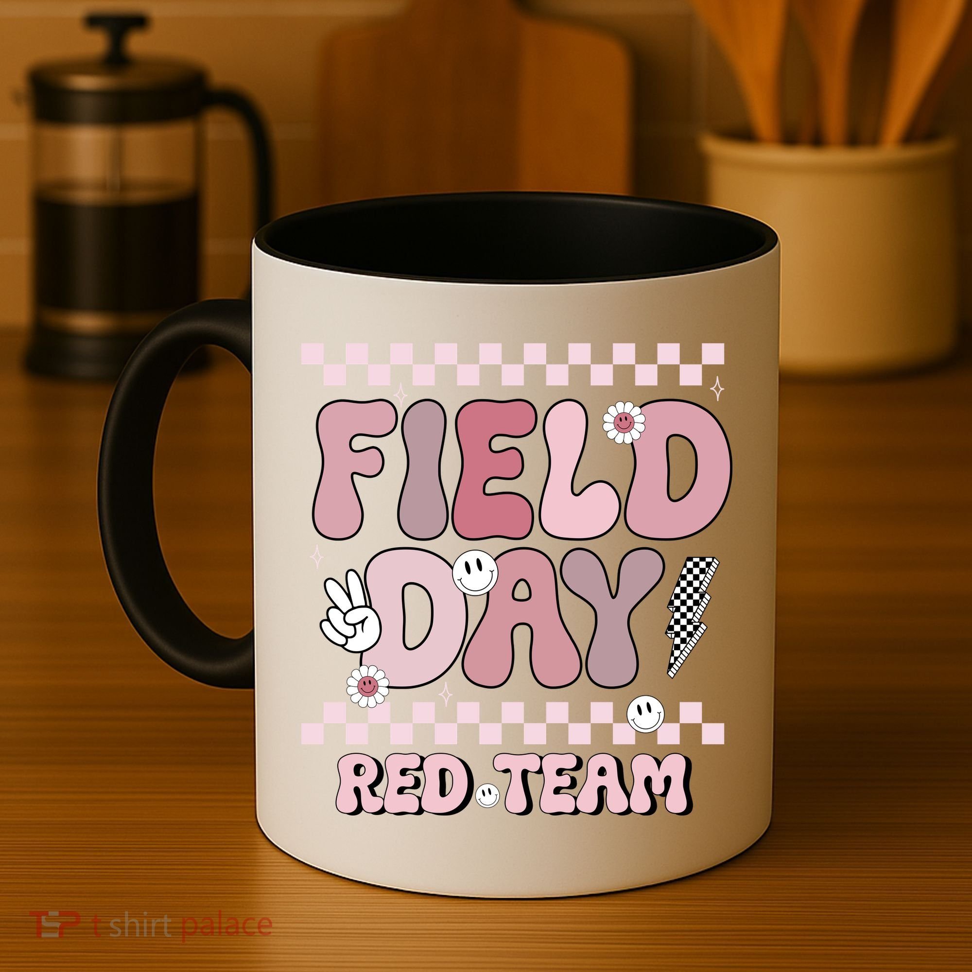 Field Day Red Team Groovy Smile Face Checkered Students Coffee Mug