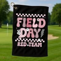 Field Day Red Team Groovy Smile Face Checkered Students Golf Towel thumb 1