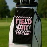 Field Day Red Team Groovy Smile Face Checkered Students Golf Towel thumb 2