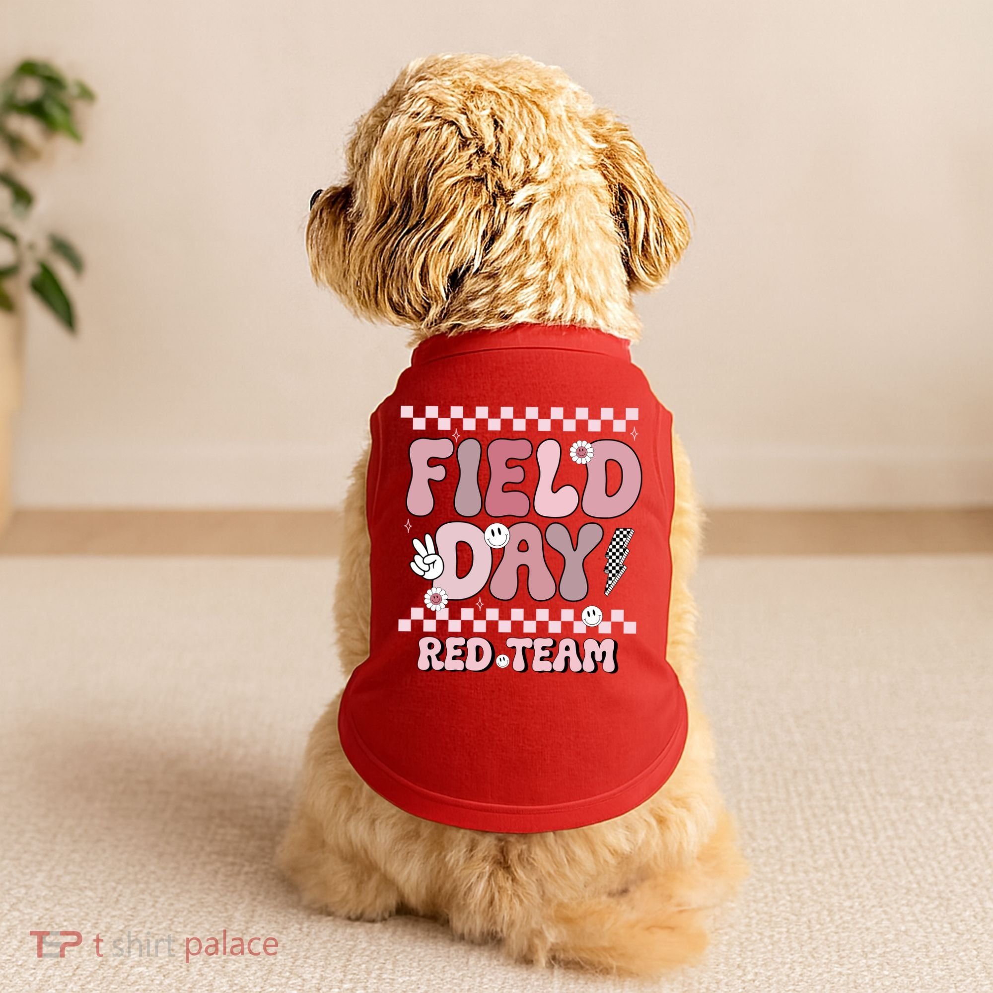 Field Day Red Team Groovy Smile Face Checkered Students Doggie Tank