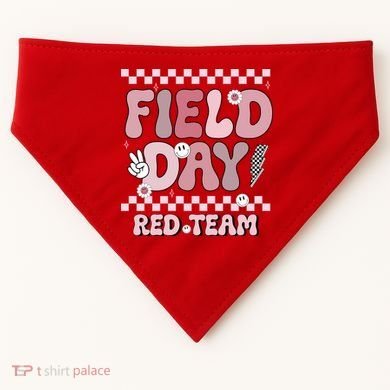 Field Day Red Team Groovy Smile Face Checkered Students USA-Made Doggie Bandana
