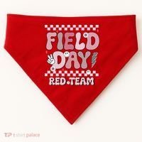 Field Day Red Team Groovy Smile Face Checkered Students USA-Made Doggie Bandana thumb 0
