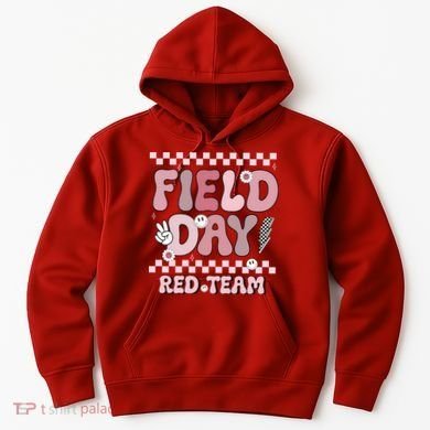 Field Day Red Team Groovy Smile Face Checkered Students Hoodie