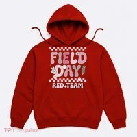 Field Day Red Team Groovy Smile Face Checkered Students Hoodie thumb 0