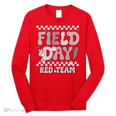 Field Day Red Team Groovy Smile Face Checkered Students Long Sleeve Shirt