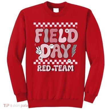 Field Day Red Team Groovy Smile Face Checkered Students Sweatshirt