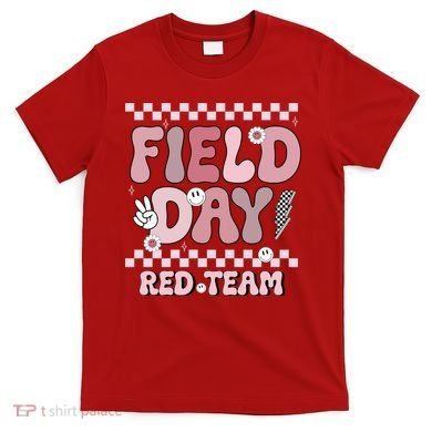 Field Day Red Team Groovy Smile Face Checkered Students T-Shirt