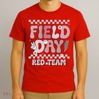 Field Day Red Team Groovy Smile Face Checkered Students T-Shirt thumb 3