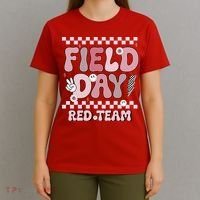 Field Day Red Team Groovy Smile Face Checkered Students T-Shirt thumb 4