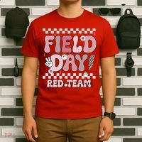 Field Day Red Team Groovy Smile Face Checkered Students T-Shirt thumb 6