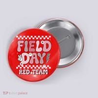 Field Day Red Team Groovy Smile Face Checkered Students Button thumb 0