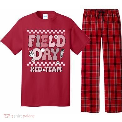 Field Day Red Team Groovy Smile Face Checkered Students Pajama Set