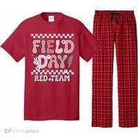 Field Day Red Team Groovy Smile Face Checkered Students Pajama Set thumb 0