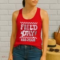Field Day Red Team Groovy Smile Face Checkered Students Women's Tank Top thumb 2