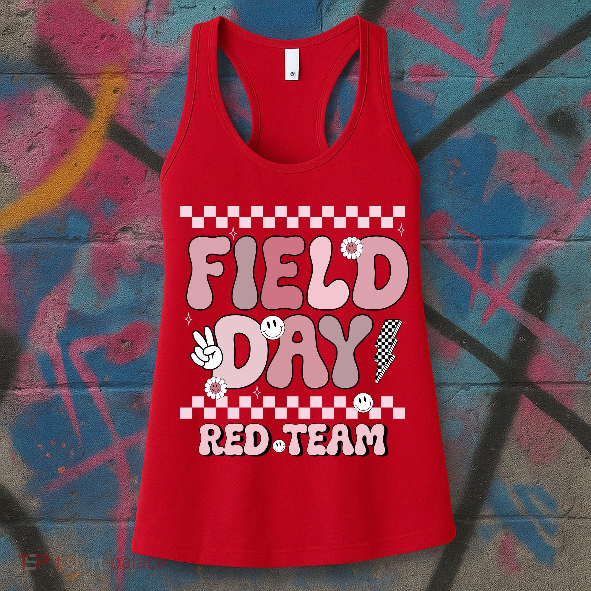 Field Day Red Team Groovy Smile Face Checkered Students Women's Tank Top