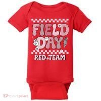 Field Day Red Team Groovy Smile Face Checkered Students Baby Bodysuit thumb 0