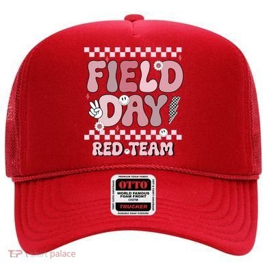 Field Day Red Team Groovy Smile Face Checkered Students Hat