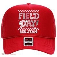 Field Day Red Team Groovy Smile Face Checkered Students Hat thumb 0