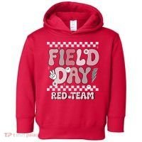 Field Day Red Team Groovy Smile Face Checkered Students Toddler Hoodie thumb 0