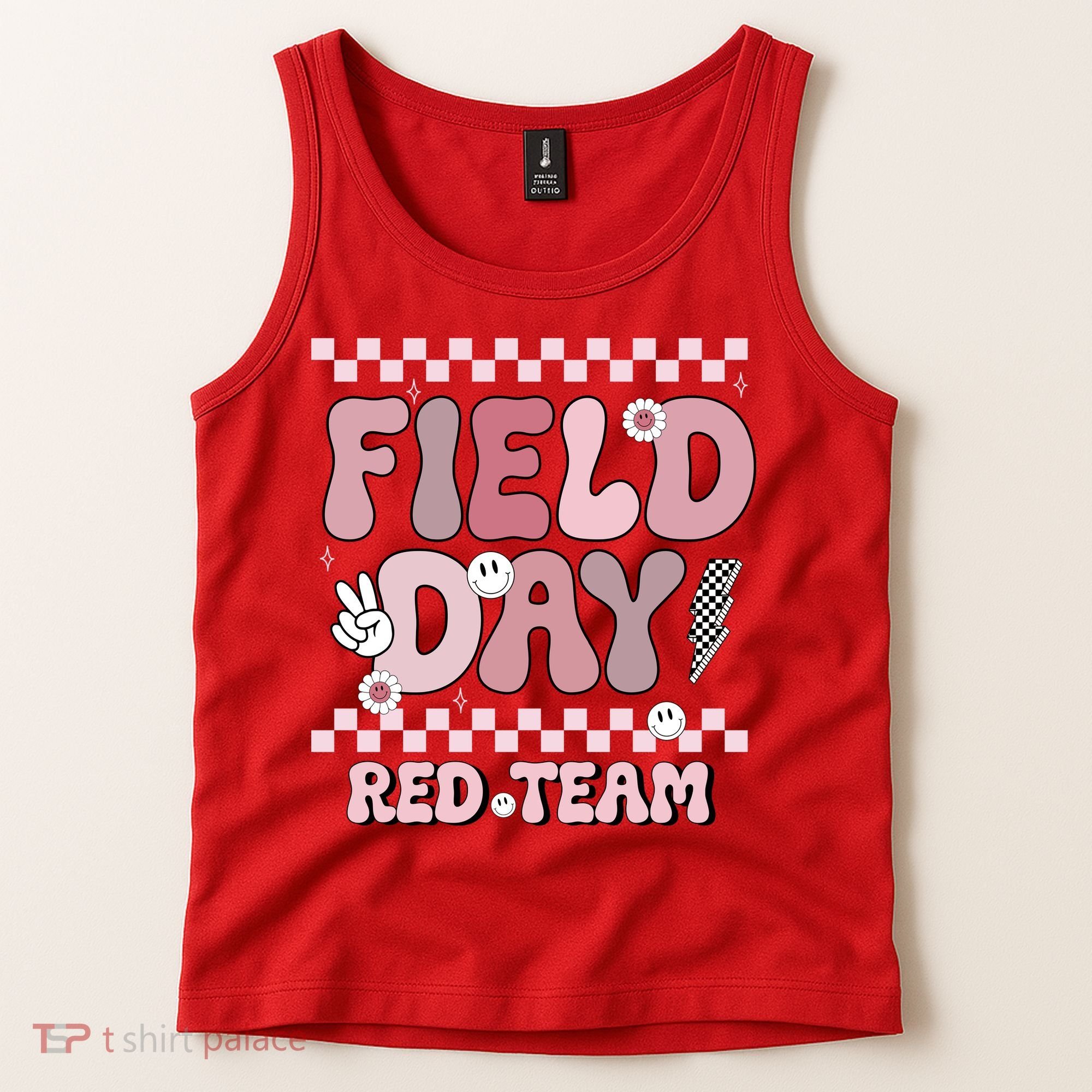 Field Day Red Team Groovy Smile Face Checkered Students Tank Top