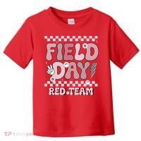 Field Day Red Team Groovy Smile Face Checkered Students Toddler T-Shirt thumb 0