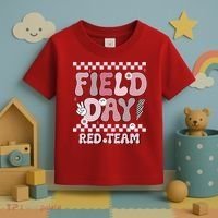 Field Day Red Team Groovy Smile Face Checkered Students Toddler T-Shirt thumb 3