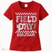 Field Day Red Team Groovy Smile Face Checkered Students Women's T-Shirt thumb 0