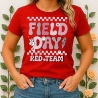 Field Day Red Team Groovy Smile Face Checkered Students Women's T-Shirt thumb 2