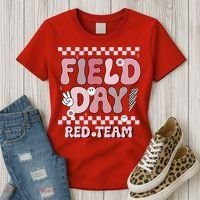 Field Day Red Team Groovy Smile Face Checkered Students Women's T-Shirt thumb 3