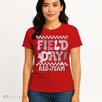 Field Day Red Team Groovy Smile Face Checkered Students Women's T-Shirt thumb 4