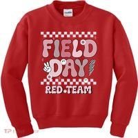 Field Day Red Team Groovy Smile Face Checkered Students Kids Sweatshirt thumb 0