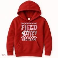 Field Day Red Team Groovy Smile Face Checkered Students Kids Hoodie thumb 0