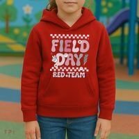 Field Day Red Team Groovy Smile Face Checkered Students Kids Hoodie thumb 3