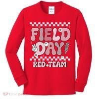 Field Day Red Team Groovy Smile Face Checkered Students Kids Long Sleeve Shirt thumb 0