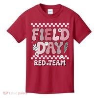 Field Day Red Team Groovy Smile Face Checkered Students Kids T-Shirt thumb 0