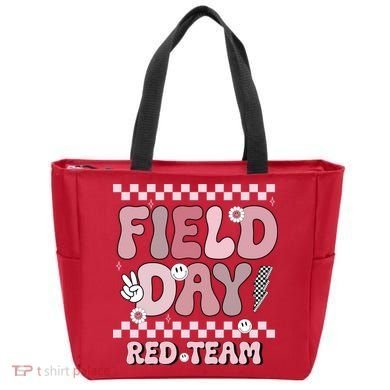 Field Day Red Team Groovy Smile Face Checkered Students Tote Bag