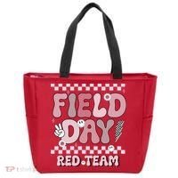 Field Day Red Team Groovy Smile Face Checkered Students Tote Bag thumb 0