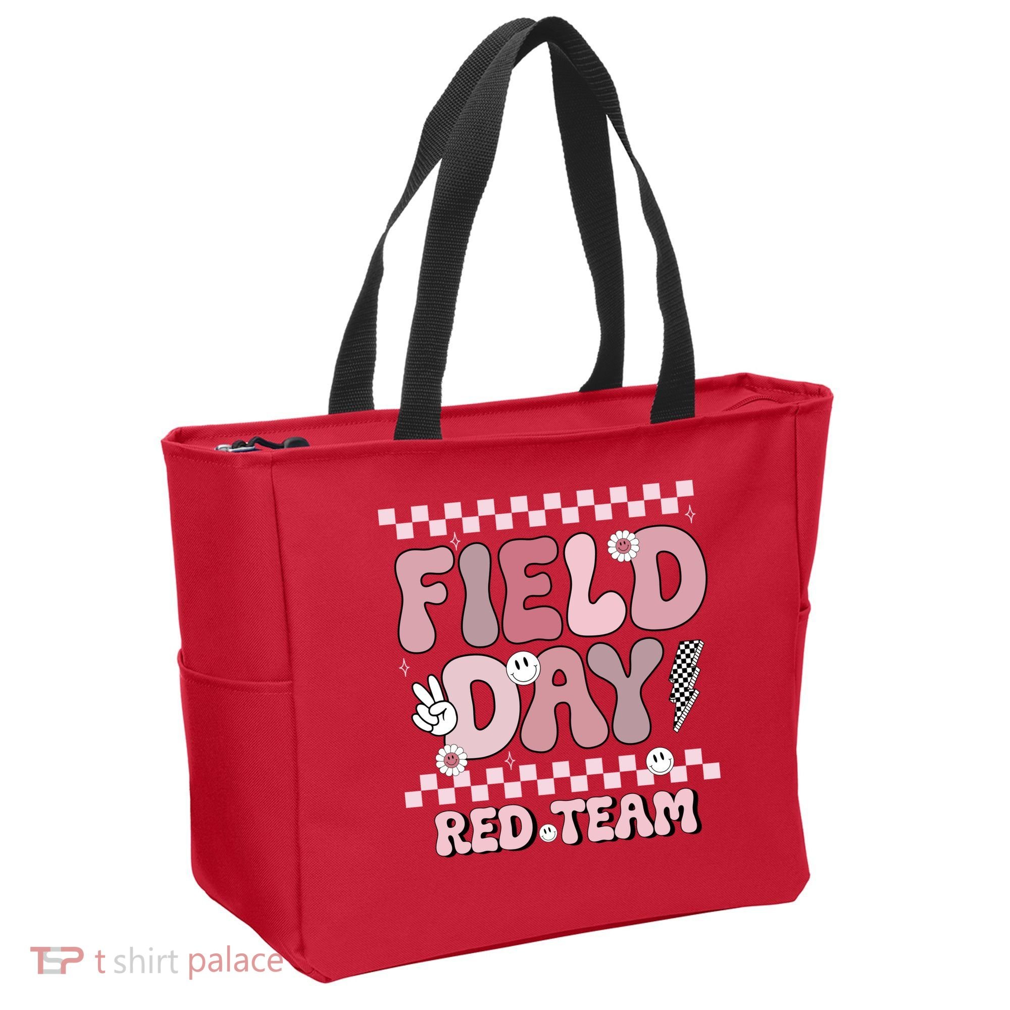 Field Day Red Team Groovy Smile Face Checkered Students Tote Bag