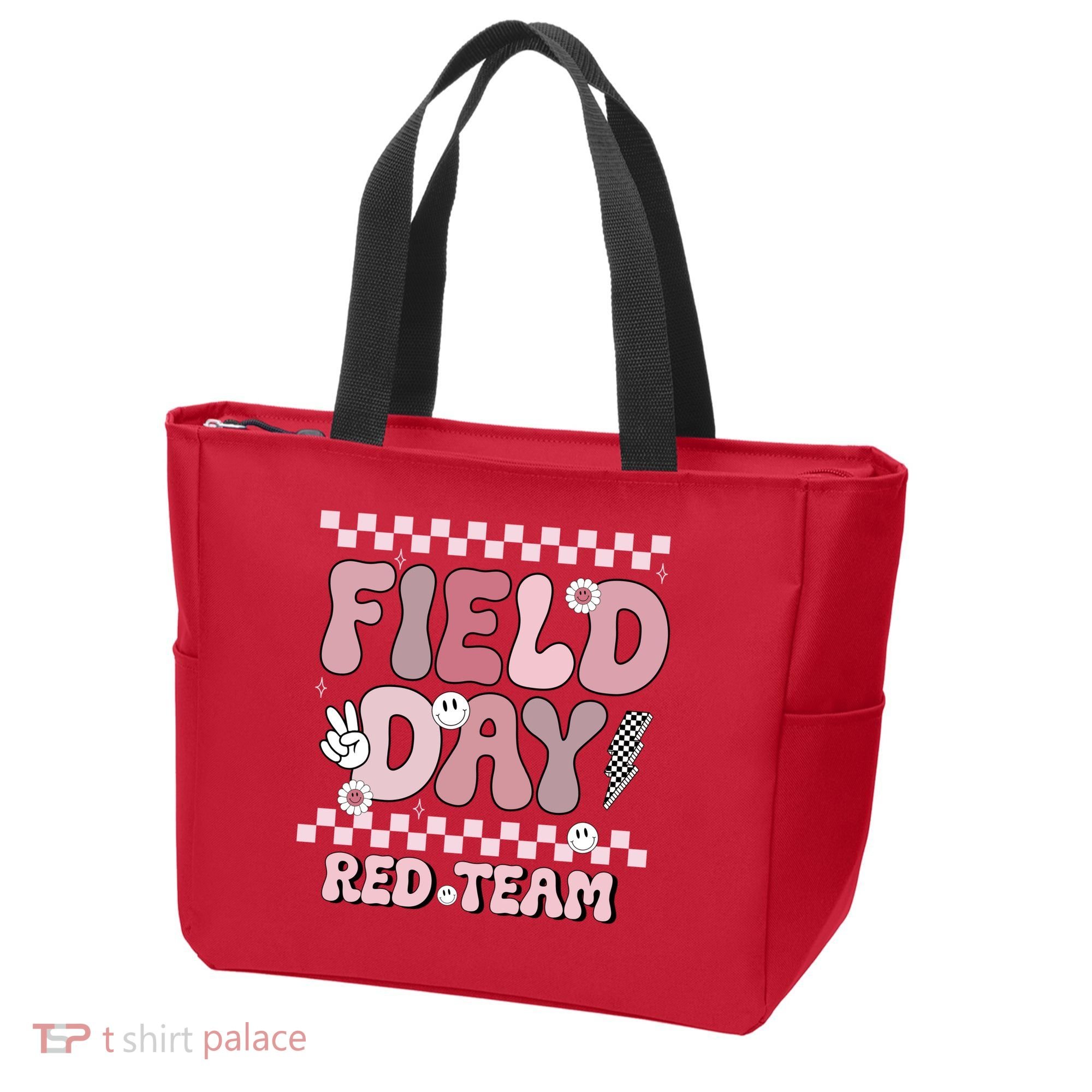 Field Day Red Team Groovy Smile Face Checkered Students Tote Bag