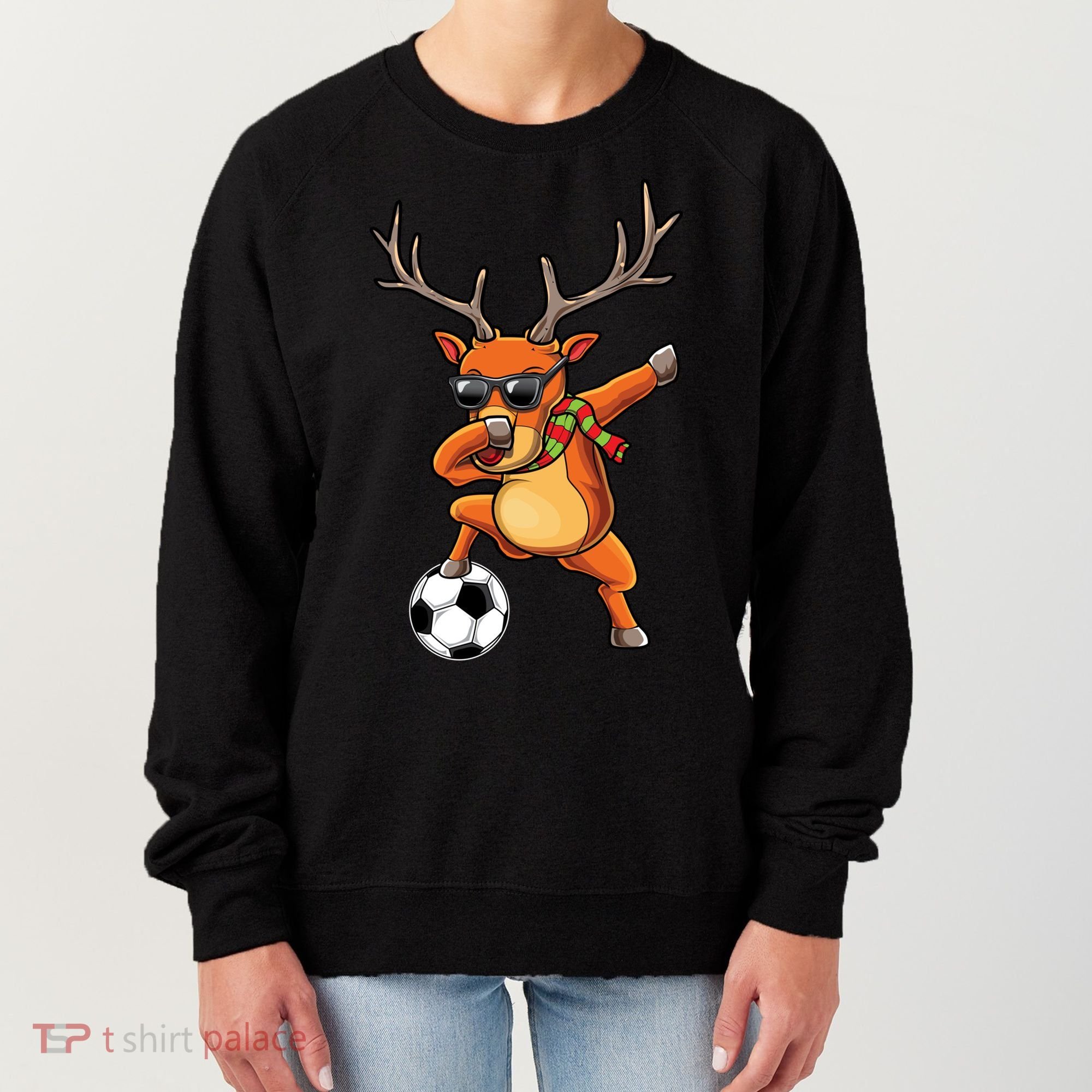 Funny Dabbing Reindeer Dab Christmas Soccer X Mas Funny Gift Women's Sweatshirt