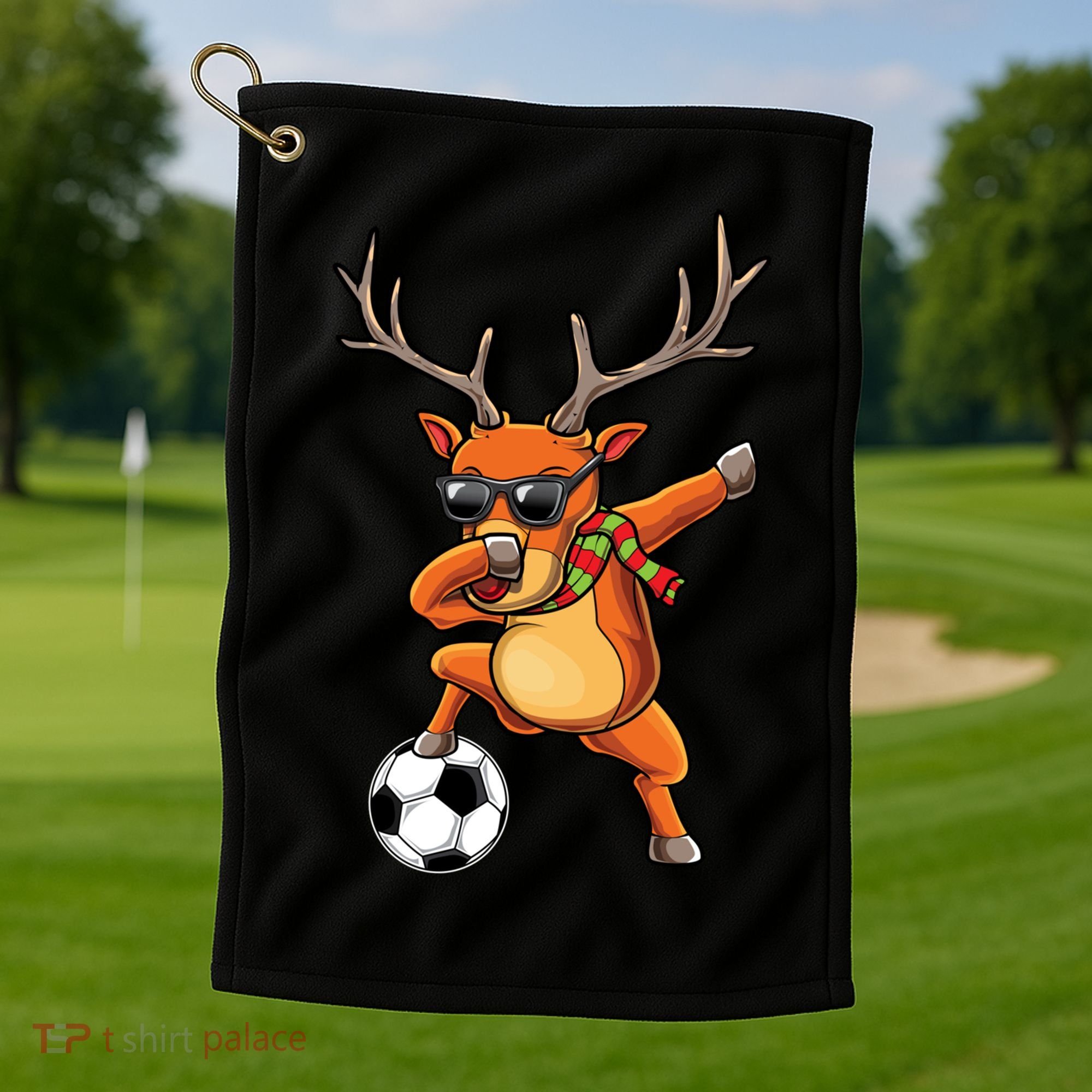 Funny Dabbing Reindeer Dab Christmas Soccer X Mas Funny Gift Golf Towel
