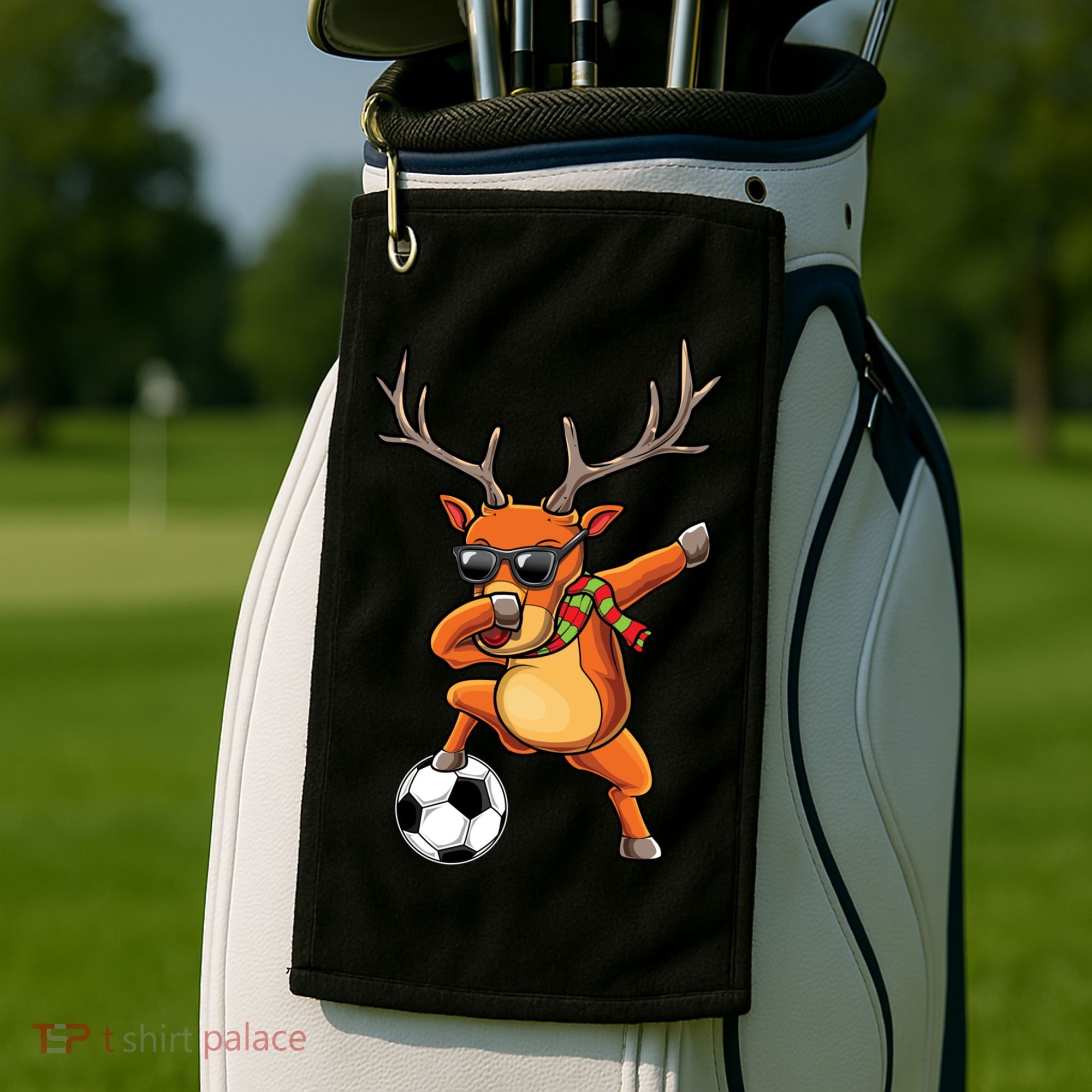 Funny Dabbing Reindeer Dab Christmas Soccer X Mas Funny Gift Golf Towel