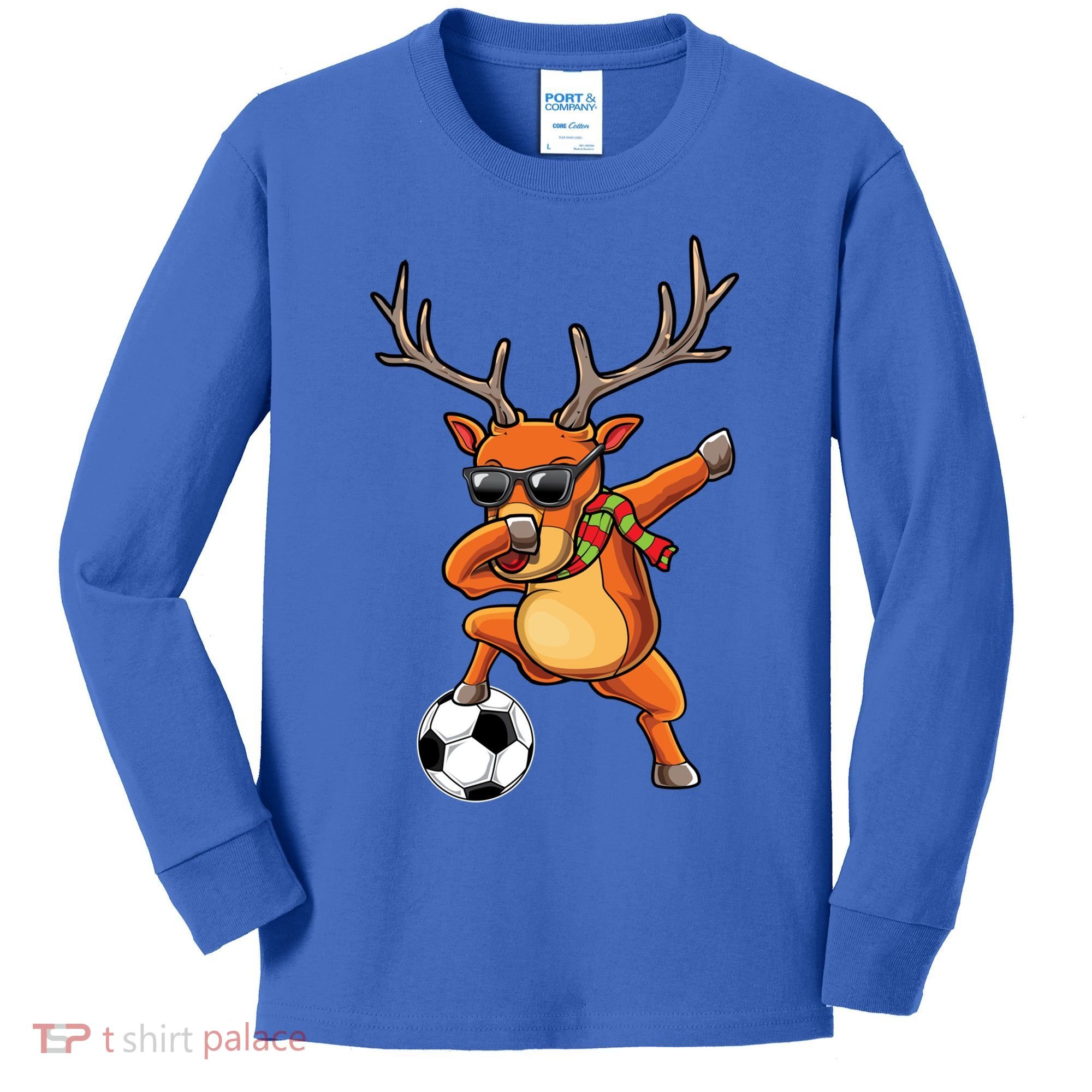 Funny Dabbing Reindeer Dab Christmas Soccer X Mas Funny Gift Kids Long Sleeve Shirt