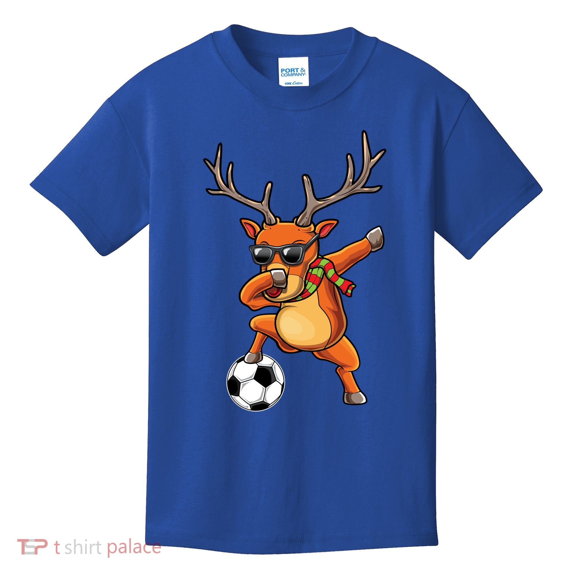 Funny Dabbing Reindeer Dab Christmas Soccer X Mas Funny Gift Kids T-Shirt
