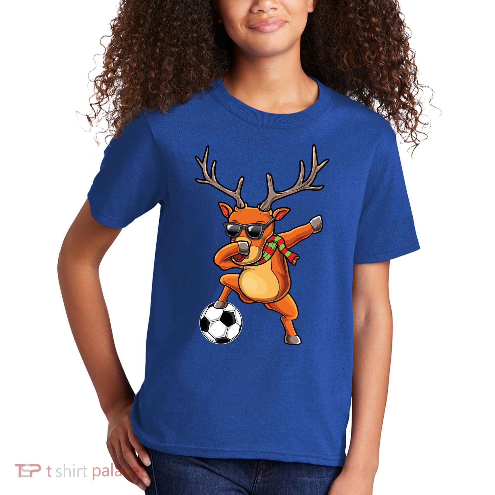 Funny Dabbing Reindeer Dab Christmas Soccer X Mas Funny Gift Kids T-Shirt