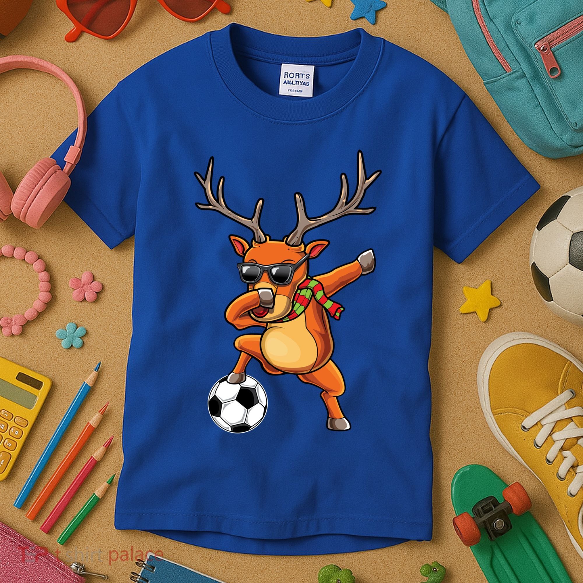 Funny Dabbing Reindeer Dab Christmas Soccer X Mas Funny Gift Kids T-Shirt